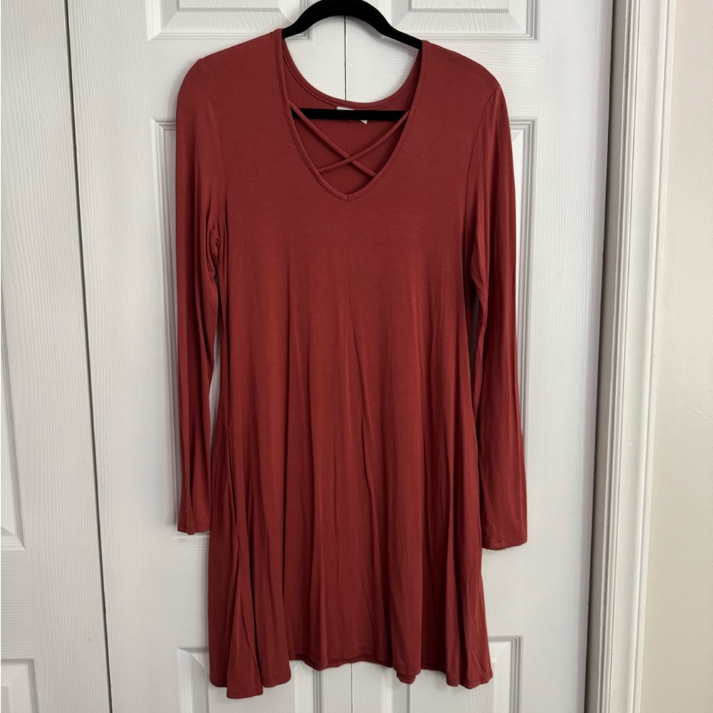 Piko 1988 Long Sleeve Dress in Rust Red